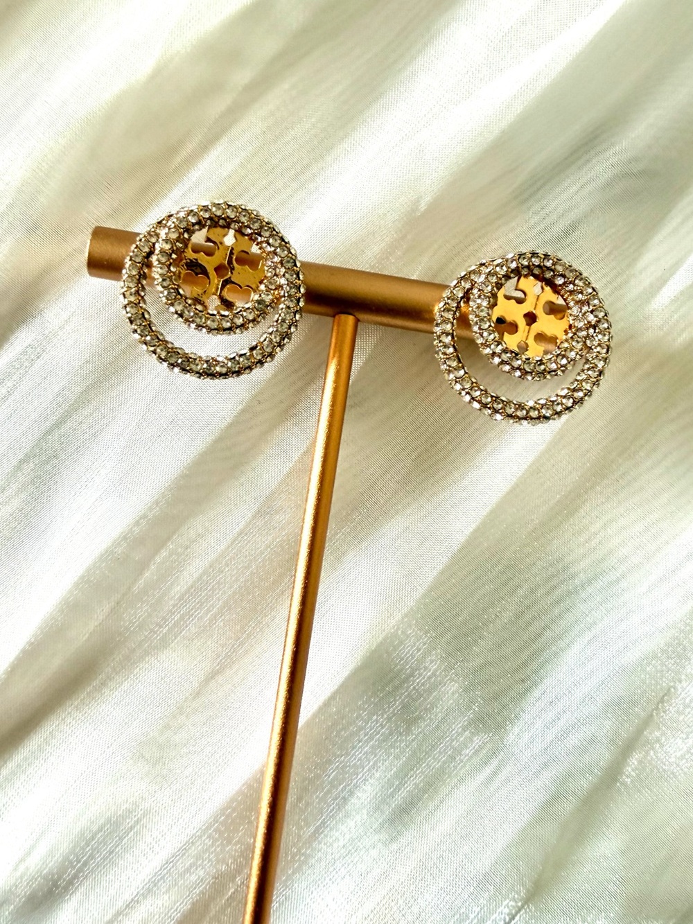 Tory Burch Gold Crystal Double Circle Stud Earrings